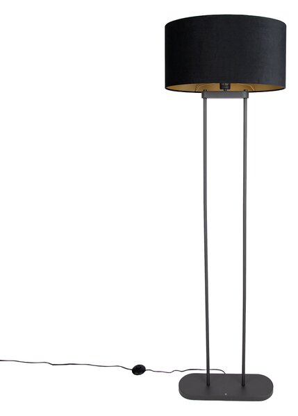 Lampa podłogowa czarna z czarnym owalnym abażurem 50 cm - Thijmen