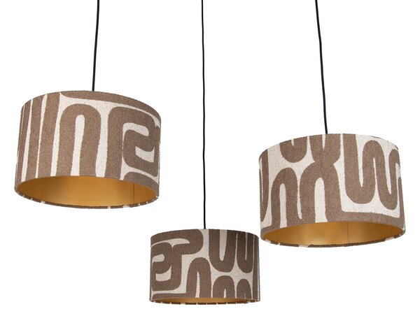 Lampa wisząca czarna z brązowo-beżowym kloszem 35 cm 3-punktowa - Cava