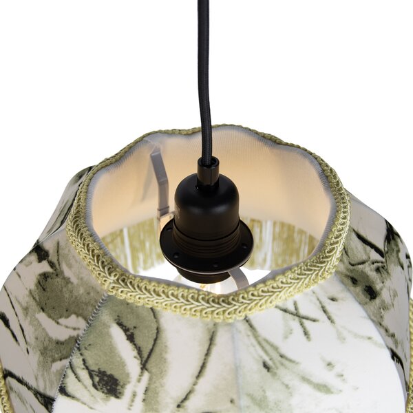 Lampa wisząca czarna z kloszem w liście i białym wnętrzem 31,5 3-źródła światła - Cava