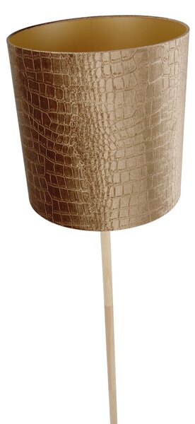 Drewniana lampa podłogowa z aksamitnym abażurem o wzorze krokodylej skóry 40 cm - Mels