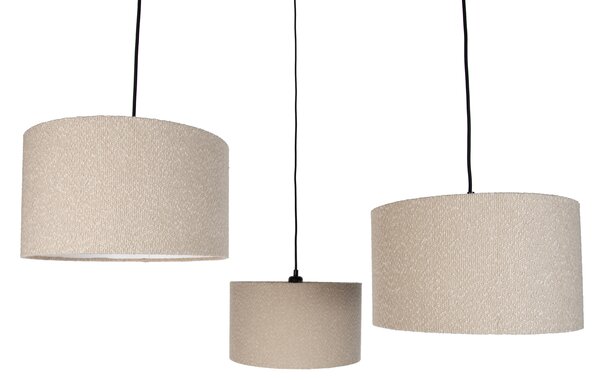 Lampa wisząca czarna z beżową tkaniną typu teddy 35 cm 3-źródła światła - Cava