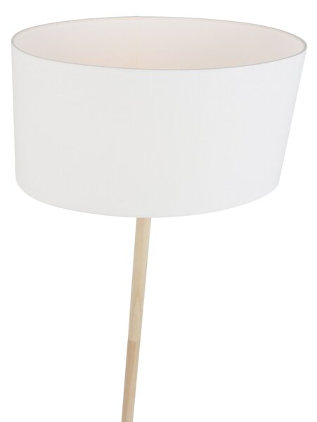 Drewniana lampa podłogowa z owalnym lnianym abażurem biała 50 cm - Mels