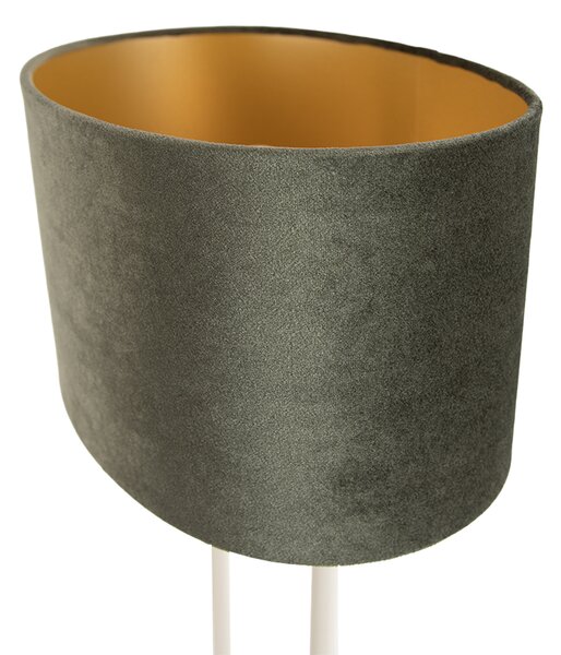 Lampa stołowa beżowa z zielonym owalnym kloszem i złotym wnętrzem 35 cm - Thijmen