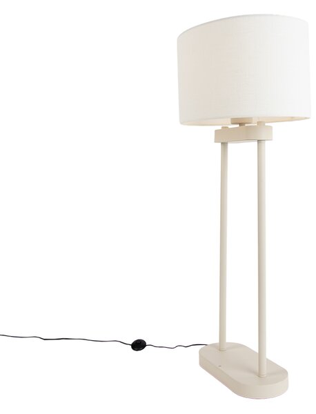 Lampa podłogowa beżowa z owalnym białym lnianym abażurem 35 cm - Thijmen