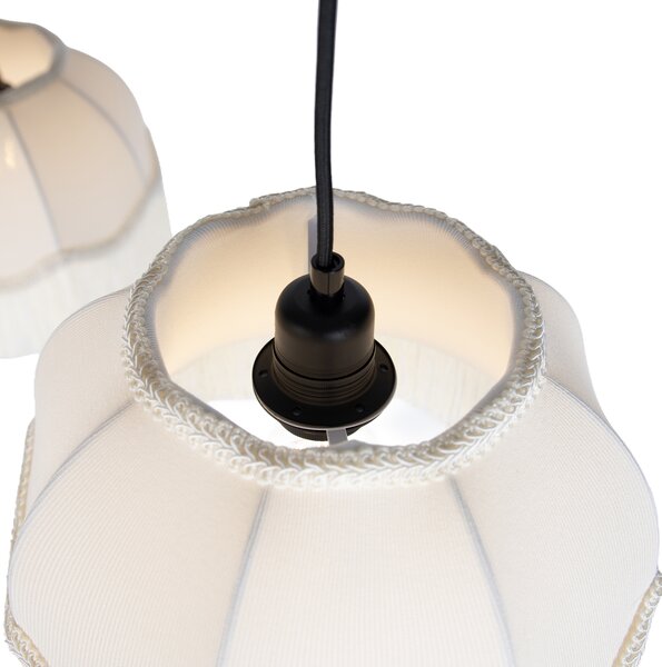 Lampa wisząca czarna z beżowym kloszem i białym wnętrzem 31,5 cm 3-punktowa - Cava