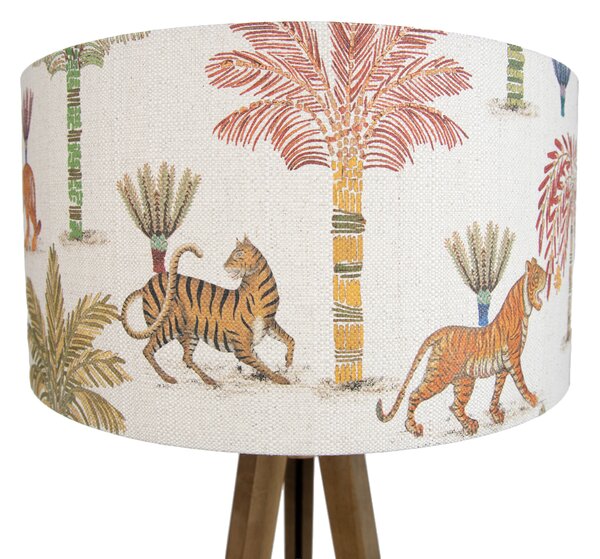Drewniana lampa podłogowa z wielokolorowym kloszem w zwierzęcy wzór 50 cm - Tripod Classic