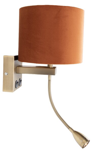 Lampa ścienna brązowa z elastycznym ramieniem i pomarańczowym kloszem ze złotym wnętrzem 18 cm - Brescia Combi