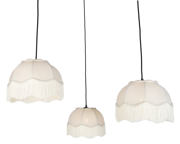 Lampa wisząca czarna z beżowym kloszem i białym wnętrzem 31,5 cm 3-punktowa - Cava
