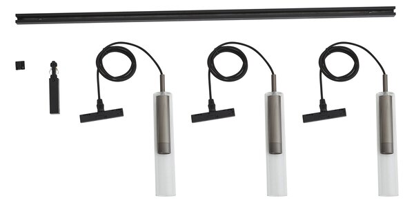 Nowoczesny system szynowy czarny z 3 lampami wiszącymi Gunmetal 1-fazowy - Slimline Loyce