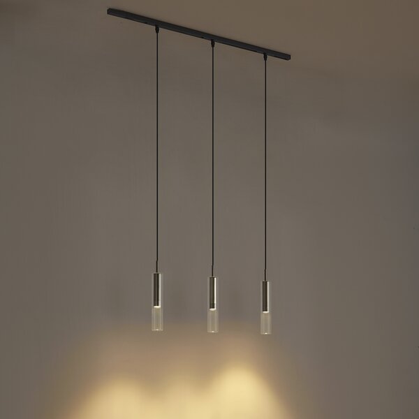 Nowoczesny system szynowy czarny z 3 lampami wiszącymi Gunmetal 1-fazowy - Slimline Loyce
