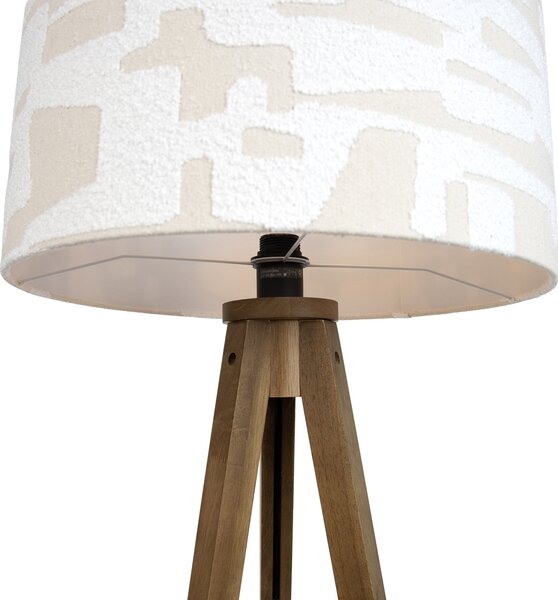 Drewniana lampa podłogowa z beżowo-białym abażurem w paski 50 cm - Tripod Classic