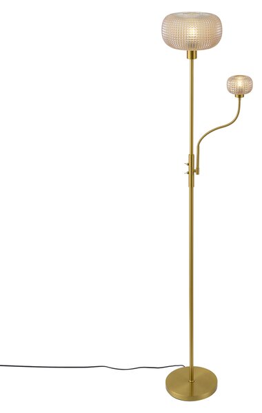 Inteligentna lampa podłogowa mosiężna z bursztynowym szkłem 2-źródła światła z WiFi - Brianna