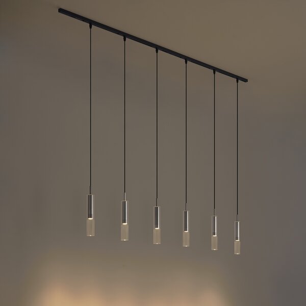 Nowoczesny system szynowy czarny z 6 lampami wiszącymi w kolorze metalu 1-fazowy - Slimline Loyce