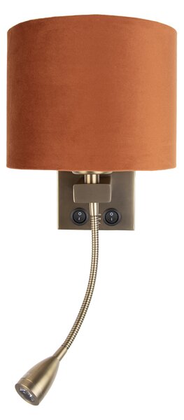 Lampa ścienna brązowa z elastycznym ramieniem i pomarańczowym kloszem ze złotym wnętrzem 18 cm - Brescia Combi