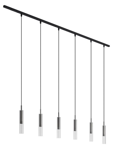 Nowoczesny system szynowy czarny z 6 lampami wiszącymi w kolorze metalu 1-fazowy - Slimline Loyce
