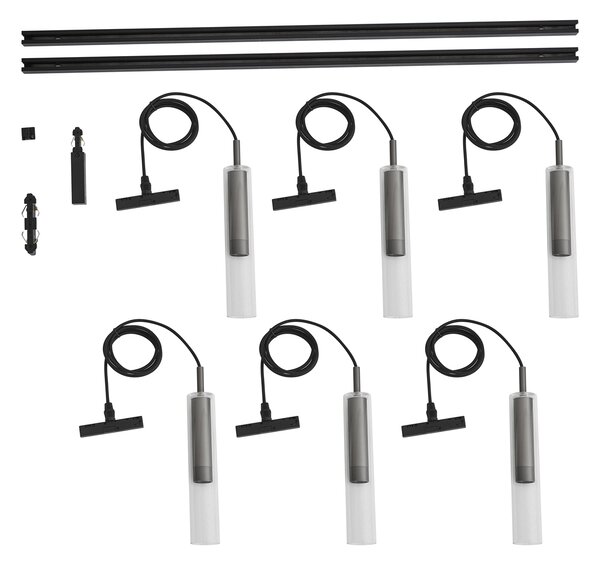 Nowoczesny system szynowy czarny z 6 lampami wiszącymi w kolorze metalu 1-fazowy - Slimline Loyce