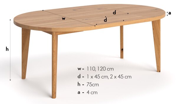 Stół okrągły Luna rozkładany Buk 110 cm Jedna dostawka 45 cm