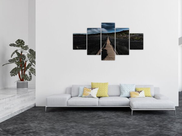 Obraz drewnianej ścieżki o zmierzchu (125x70 cm)