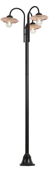 Nowoczesna lampa zewnętrzna czarna z miedzią 235 cm 3-źródła światła IP44 - Kansas