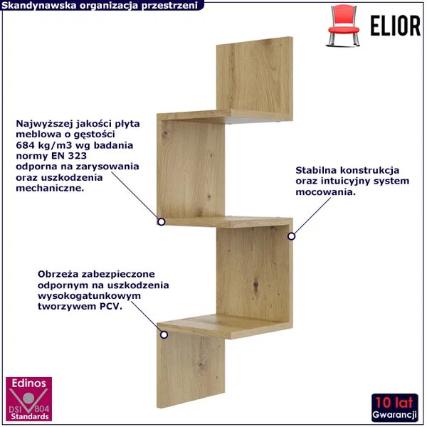 Minimalistyczna narożna półka ścienna dąb artisan W2-R87