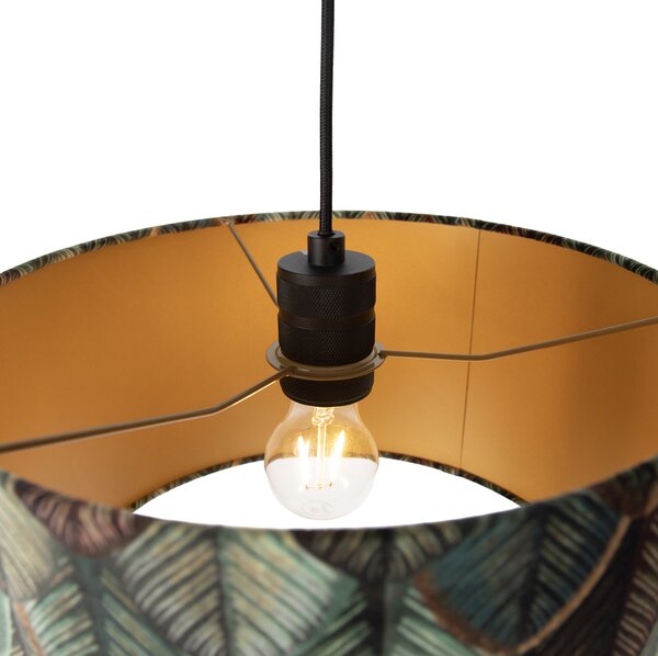 Lampa wisząca czarna z wtyczką i kloszem w liście ze złotym wnętrzem 35 cm - Cavalux
