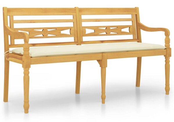 Ławka batavia z kremowa poduszką, 150 cm, lite drewno tekowe
