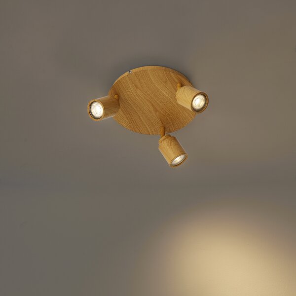 Lampa sufitowa Japandi z jasnego drewna z regulowanymi spotami 3-punktowa IP44 - Ducha