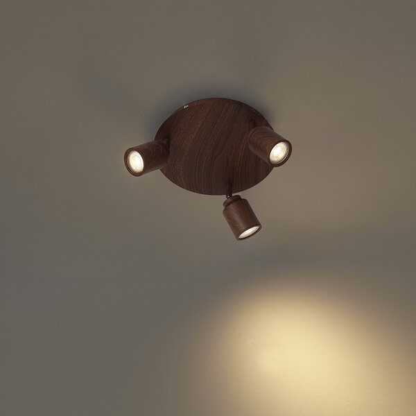 Lampa sufitowa Japandi z ciemnego drewna z regulowanymi spotami 3-punktowa IP44 - Ducha