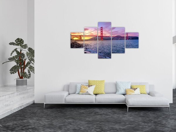 Obraz mostu z zachodem słońca (125x70 cm)