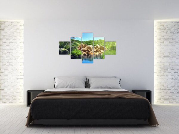 Obraz jeziora w dżungli Seszeli (125x70 cm)