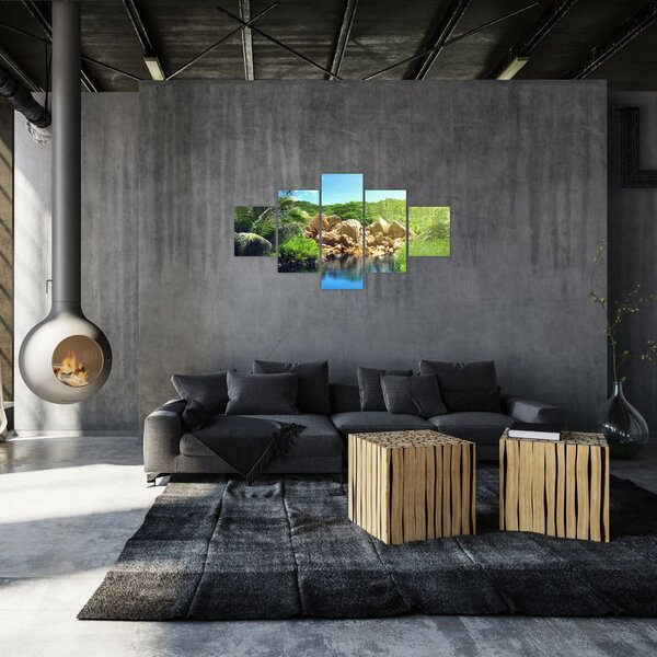 Obraz jeziora w dżungli Seszeli (125x70 cm)