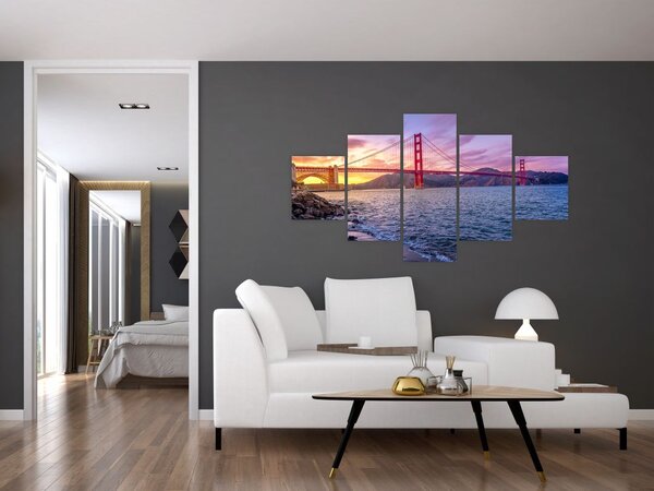 Obraz mostu z zachodem słońca (125x70 cm)