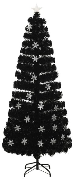 Choinka ze śnieżynkami LED, czarna, 210 cm, światłowodowa