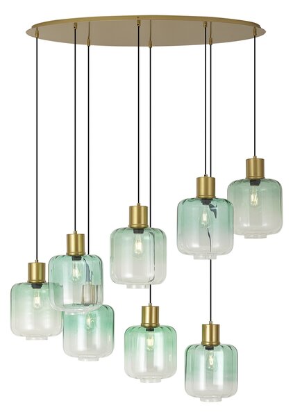 Lampa wisząca w stylu Hotel Chic mosiężna z niebiesko-zielonym szkłem 8-punktowa - Qara