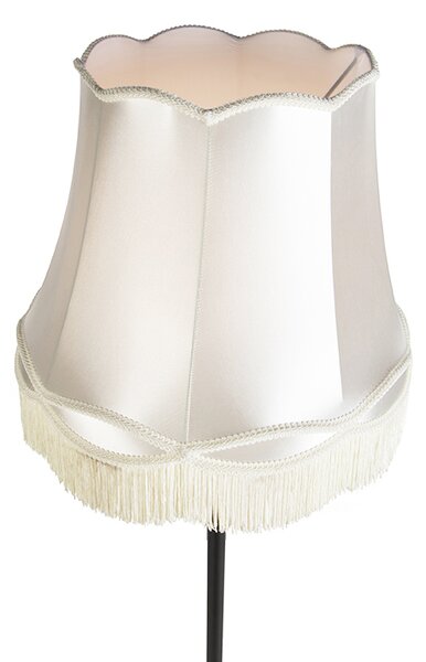 Lampa podłogowa retro czarna z abażurem w stylu babci kremowym 45 cm - Simplo