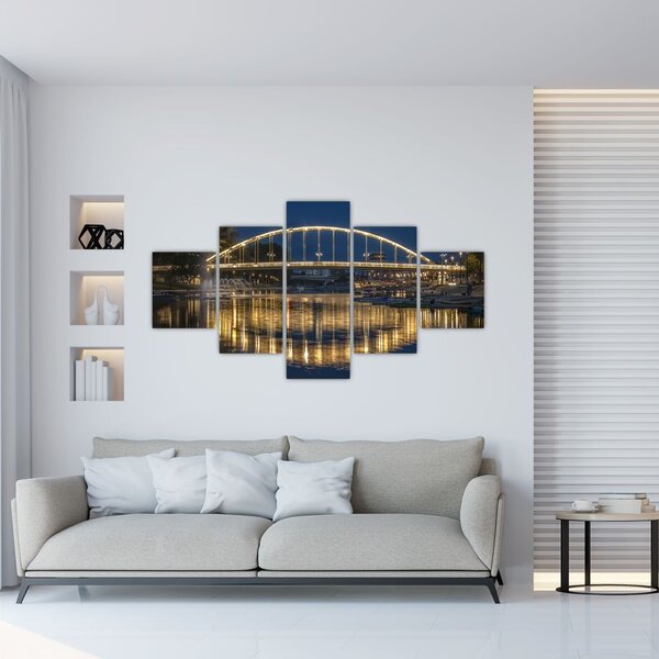 Obraz mostu z fontanną (125x70 cm)