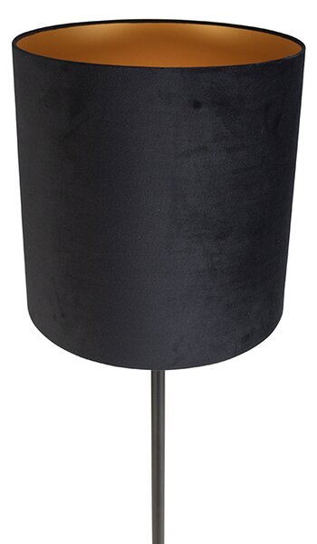 Lampa stojąca czarna z czarnym aksamitnym abażurem ze złotem 40 cm - Simplo