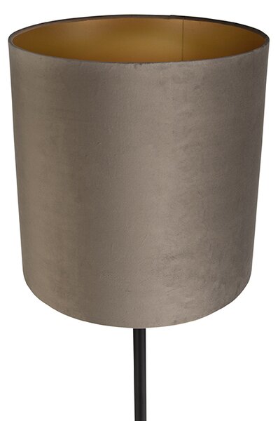 Lampa stojąca czarna z abażurem z aksamitu w kolorze taupe i złotym 40 cm - Simplo
