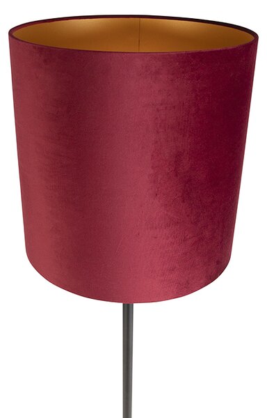 Lampa stojąca czarna z czerwonym aksamitnym abażurem ze złotem 40 cm - Simplo