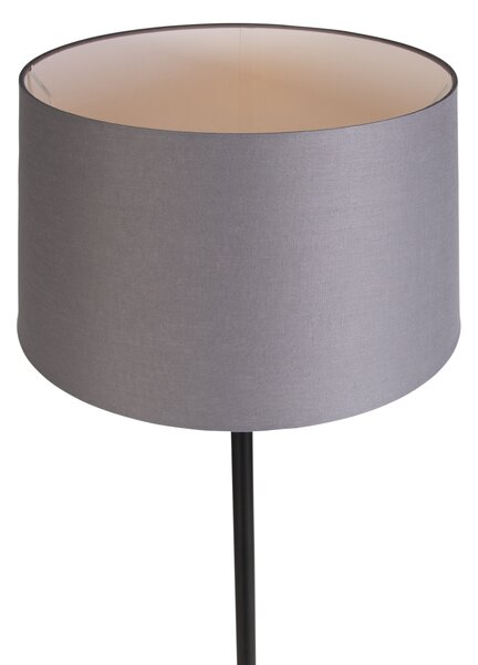 Lampa stojąca czarna z abażurem z lnu w kolorze ciemnoszarym 45 cm - Simplo