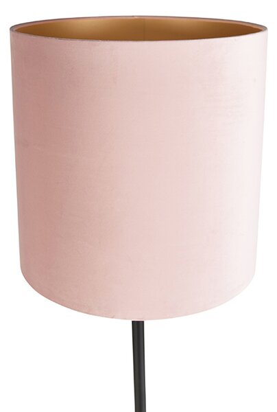 Lampa stojąca czarna z różowym aksamitnym abażurem ze złotem 40 cm - Simplo