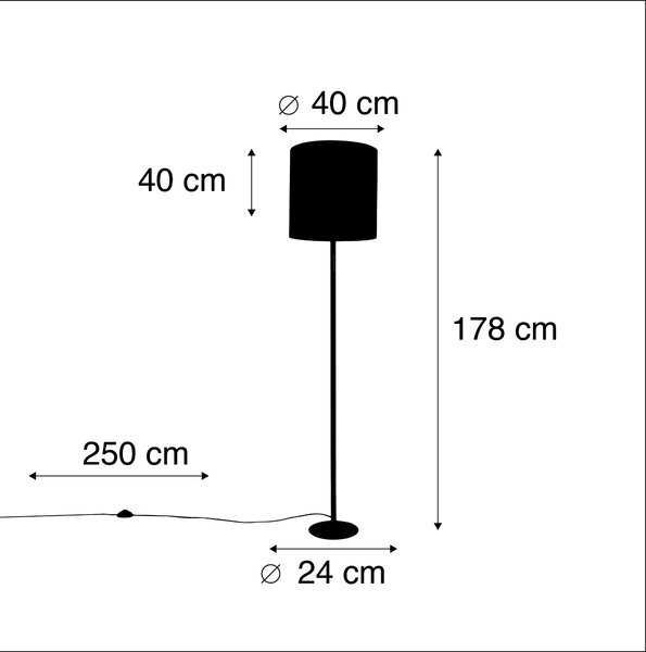 Lampa stojąca czarna z różowym aksamitnym abażurem ze złotem 40 cm - Simplo