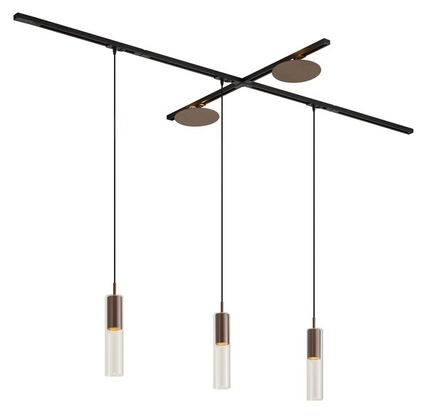 Nowoczesny system szynowy czarny z 3 lampami wiszącymi i 2 lampami sufitowymi brązowy 1-fazowy - Iconic Lloyd Pulley
