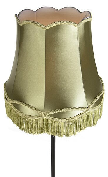 Lampa stojąca retro czarna z zielonym abażurem w stylu babci 45 cm - Simplo