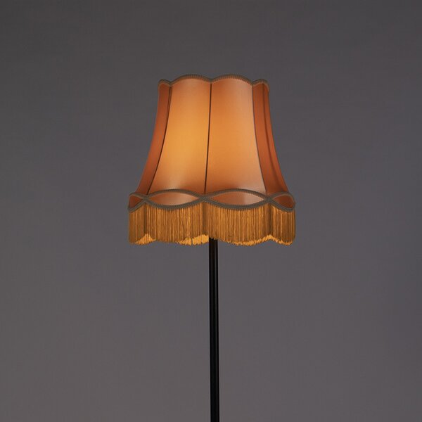 Lampa stojąca retro czarna z abażurem w stylu babci złotego 45 cm - Simplo