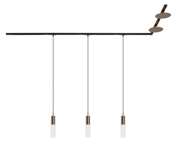 Nowoczesny system szynowy czarny z 3 lampami wiszącymi i 2 lampami sufitowymi brązowy 1-fazowy - Iconic Lloyd Pulley