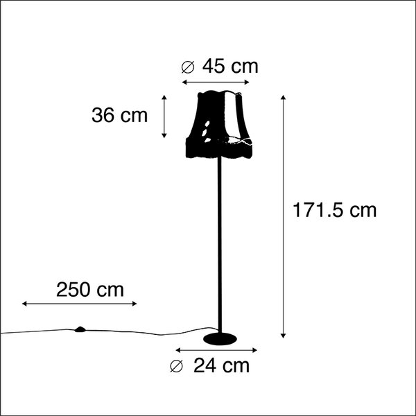 Lampa stojąca retro czarna z abażurem w stylu babci złotego 45 cm - Simplo