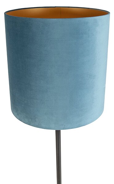 Lampa stojąca z aksamitnym abażurem w kolorze niebieskim z elementami złota 40 cm - Simplo