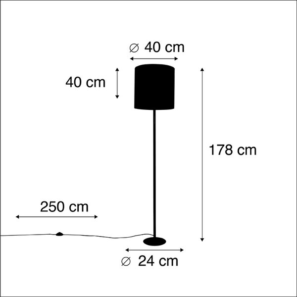 Lampa stojąca czarna z abażurem z weluru w kolorze pawia złoto 40 cm - Simplo