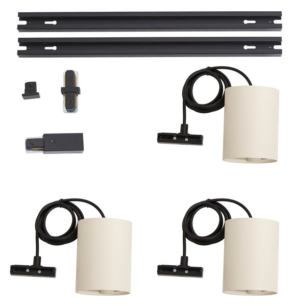 Nowoczesny system szynowy z 3 lampami wiszącymi czarny z beżowym 1-fazowy - Iconic Holt